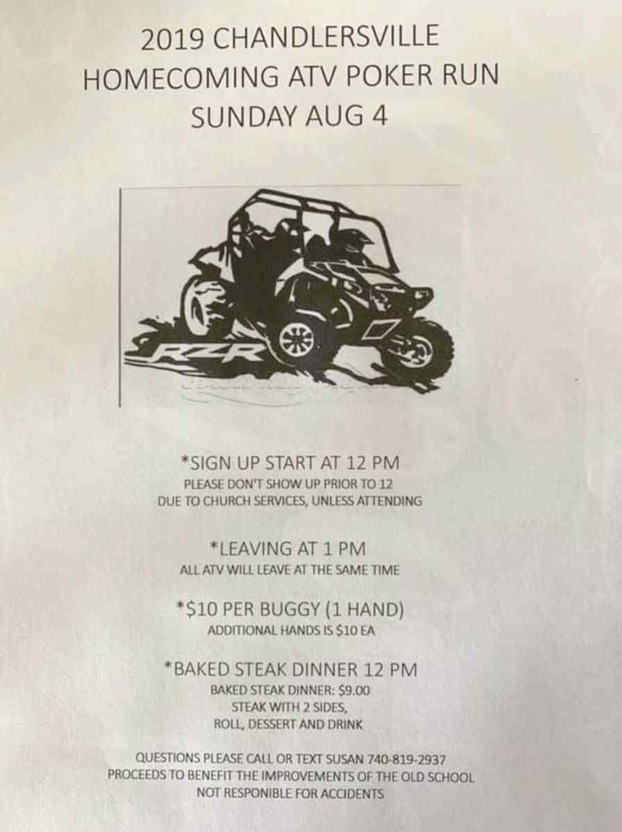 Chandlersville Homecoming Poker Run Run Flier August 4, 2019 Flier